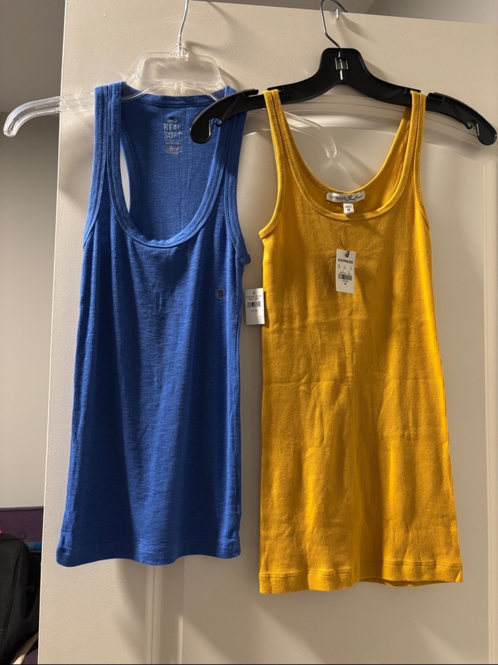 Blue Racerback Tank & Mustard Yellow Ribbed Tank